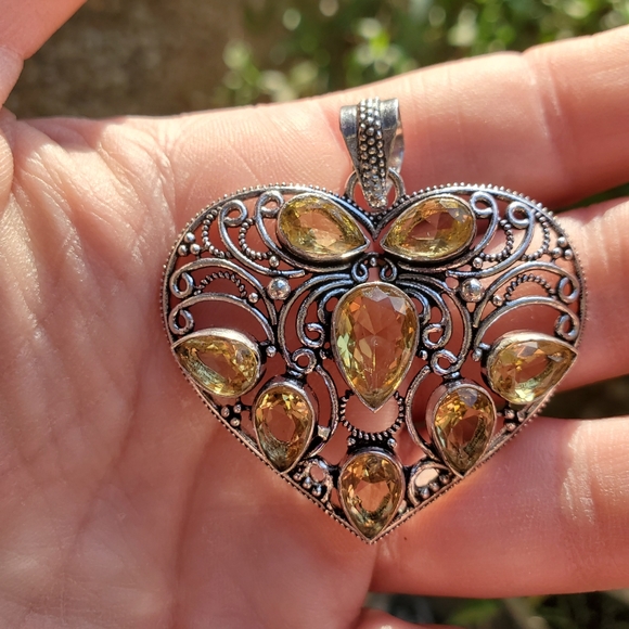 New Citrine 925 Silver Heart Pendant. - Picture 3 of 13